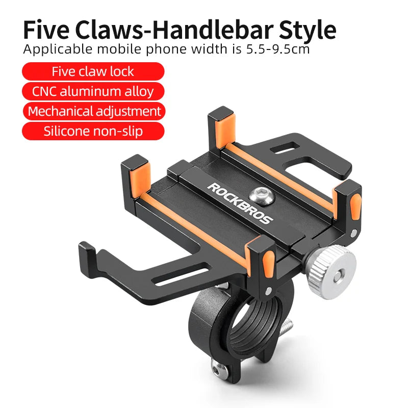 ROCKBROS Bike Phone Holder Aluminum Alloy Bike Stand Adjustable 360 Rotation Bicycle Phone Mount Motorcycle Bike Accessories