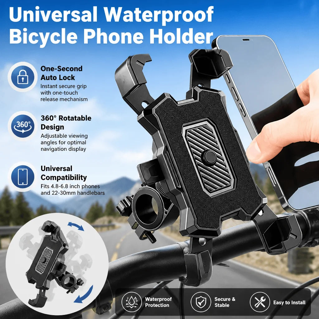 Bicycle Phone Holder Motorcycle Mount 360 Rotation Universal Handlebar Auto Lock Shockproof Cycling Accessories GPS Navigation