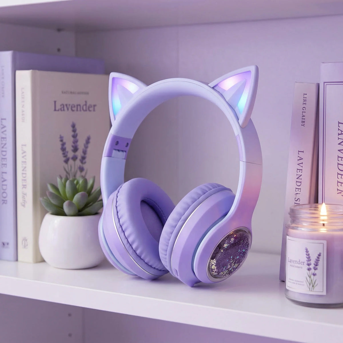 GENAI Wireless Over-Ear Leather Headphones with for V5.3 LED Light & Sand-Flow Design (Pink/Purple) for Laptop/PC Use