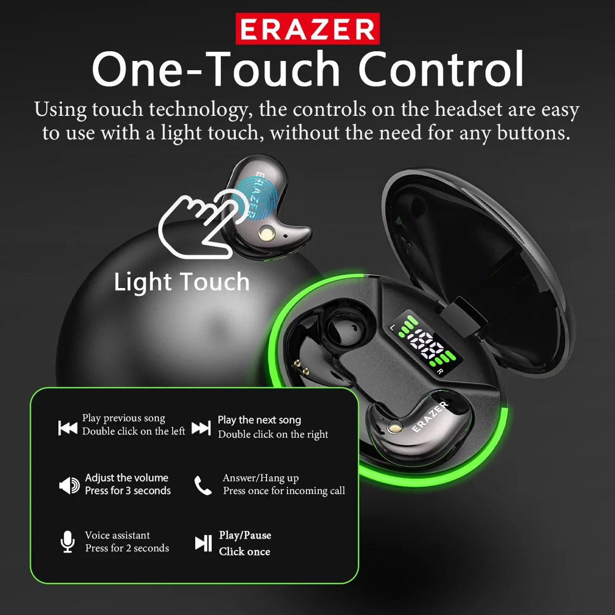 EARZER XF58 In-Ear Bluetooth Headphones With Microphone Translator Earphones TWS Sport Wireless Earbuds Comfort Ultra-thin MP3