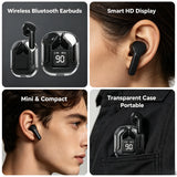 Transparent TWS Bluetooth Earphones Soft Silicone In-ear Design Wireless Sports Gaming Earbuds HiFi Stereo Audio LED Display
