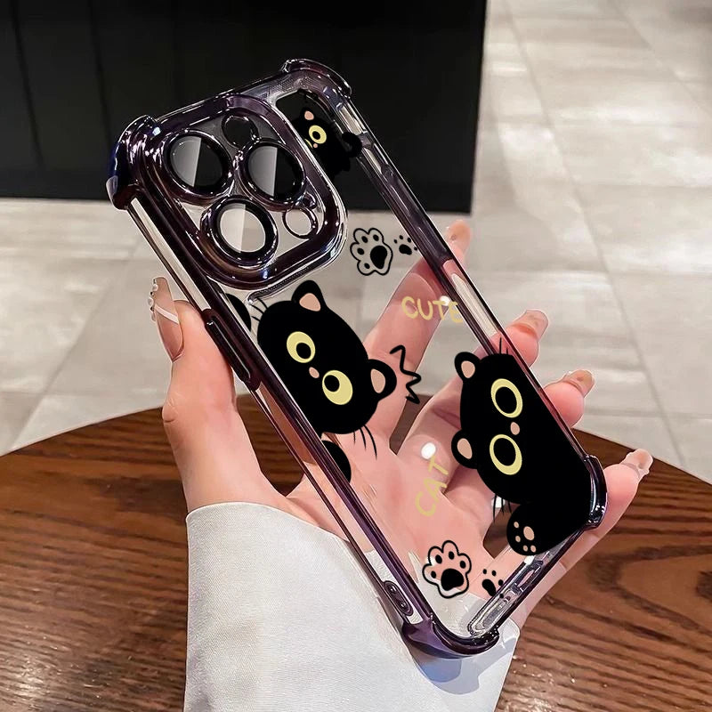 Casing For OPPO Reno 15 14 13 12 Pro 5G 6 7 8 10 Pro 14F 13F 12F 11F 7Z 8Z 8T Lovely Couple Cartoon Black Cat Plating Phone Case