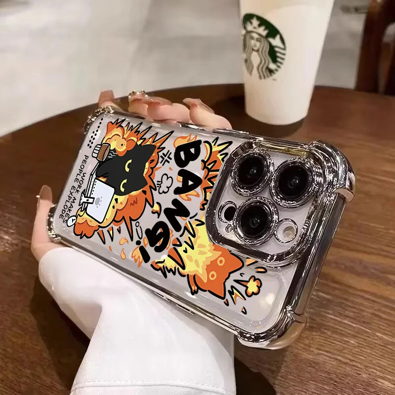 Casing For OPPO Reno 15 14 13 12 Pro 5G 6 7 8 10 Pro 14F 13F 12F 11F 7Z 8Z 8T Lovely Couple Cartoon Black Cat Plating Phone Case