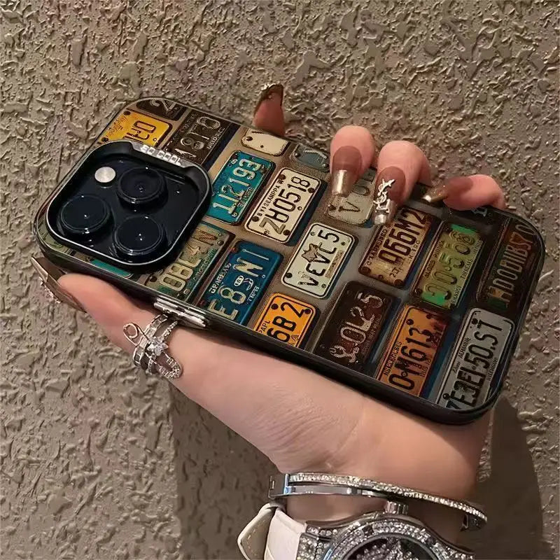 A Vintage Car License Plate Design Silver INS Phone Case for iPhone 18 17 16 Pro Max 15 14 13 12 11 XS XR 7 8 Plus 16e Air Cover