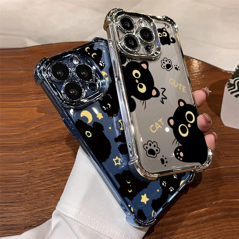 Casing For OPPO Reno 15 14 13 12 Pro 5G 6 7 8 10 Pro 14F 13F 12F 11F 7Z 8Z 8T Lovely Couple Cartoon Black Cat Plating Phone Case