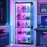67 5-Tier Display Case for Retail Use, Tempered Glass Shelves, Black Frame, RGB Lighting with Adjustable Color Modes