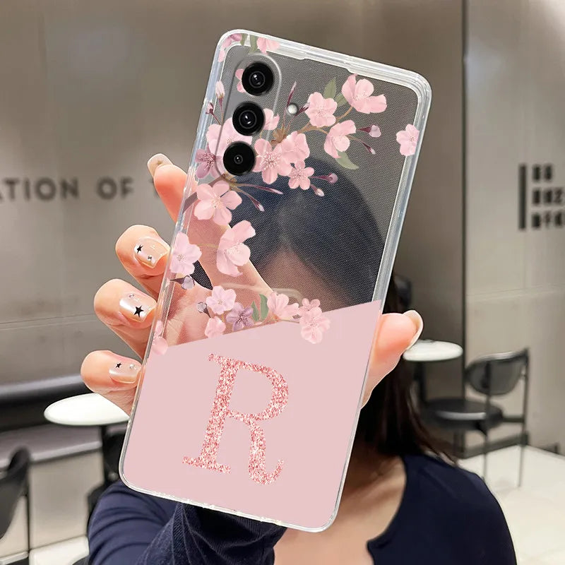 Phone Case For Samsung Galaxy A27 A37 A57 5G Case Pretty Flower Letters Casing Transparent Soft Slim Silicone Back Cover Bumper