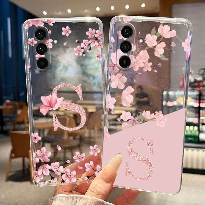 Phone Case For Samsung Galaxy A27 A37 A57 5G Case Pretty Flower Letters Casing Transparent Soft Slim Silicone Back Cover Bumper