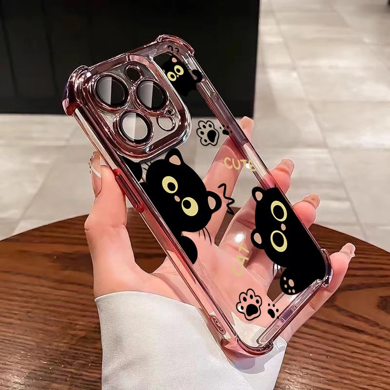 Casing For OPPO Reno 15 14 13 12 Pro 5G 6 7 8 10 Pro 14F 13F 12F 11F 7Z 8Z 8T Lovely Couple Cartoon Black Cat Plating Phone Case