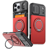 Luxury PC+TPU Armor Shockproof Phone Case for iPhone 18 17 13 Pro Max 14 15 16 Plus Magnetic Ring Bracket Cadr Slot Wallet Cover