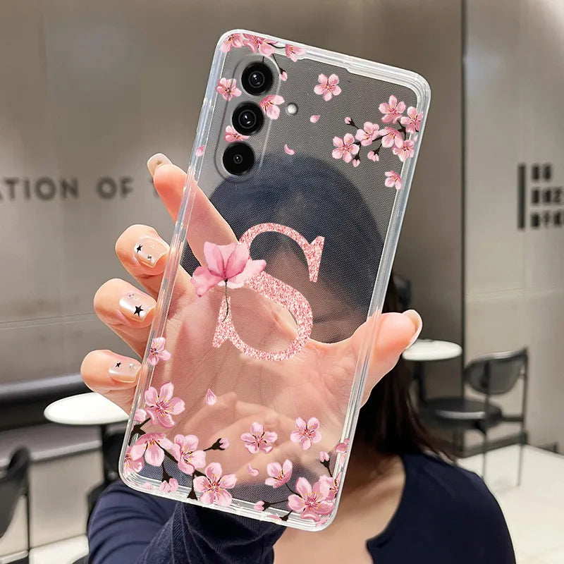 Phone Case For Samsung Galaxy A27 A37 A57 5G Case Pretty Flower Letters Casing Transparent Soft Slim Silicone Back Cover Bumper