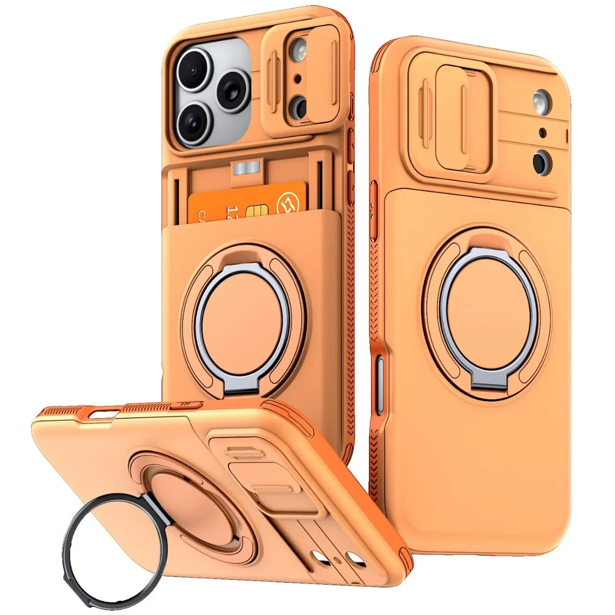 Luxury PC+TPU Armor Shockproof Phone Case for iPhone 18 17 13 Pro Max 14 15 16 Plus Magnetic Ring Bracket Cadr Slot Wallet Cover