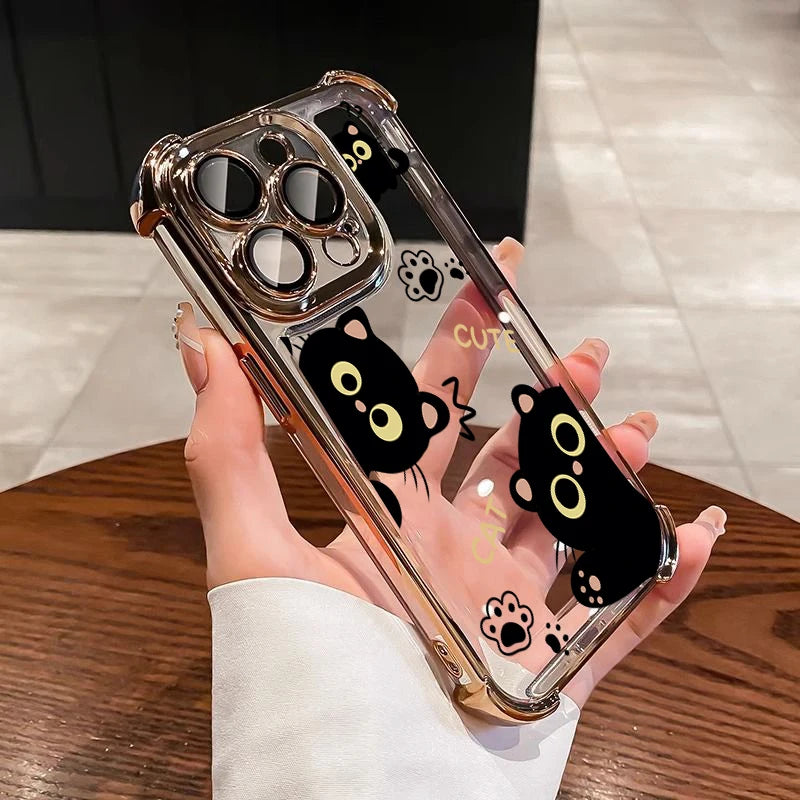 Casing For OPPO Reno 15 14 13 12 Pro 5G 6 7 8 10 Pro 14F 13F 12F 11F 7Z 8Z 8T Lovely Couple Cartoon Black Cat Plating Phone Case