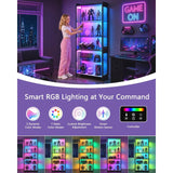 67 5-Tier Display Case for Retail Use, Tempered Glass Shelves, Black Frame, RGB Lighting with Adjustable Color Modes