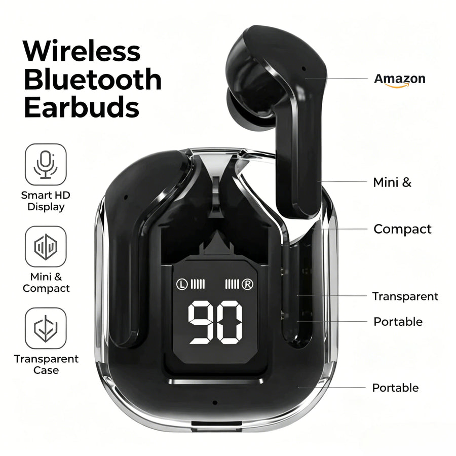 Transparent TWS Bluetooth Earphones Soft Silicone In-ear Design Wireless Sports Gaming Earbuds HiFi Stereo Audio LED Display