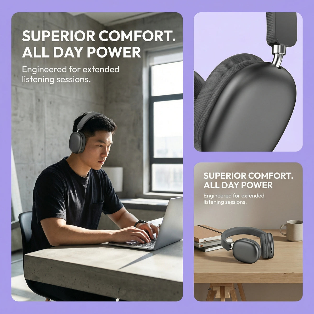 GENAI Headband-style IPX3 Waterproof Wireless Gaming Headphones Active Noise Cancellation (ANC) for V5.3 Type-C Charging