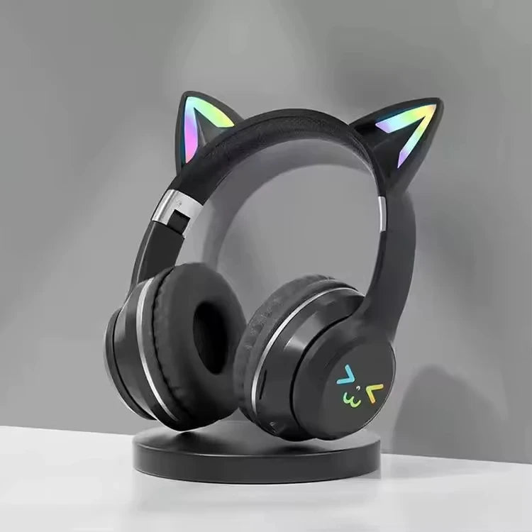 Factory Price Cat Ear Sports Headphones Active Noise Cancelling Wired Mic Gaming Over-Ear TF Card Support Stereo Bass