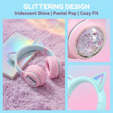 GENAI Wireless Over-Ear Leather Headphones with for V5.3 LED Light & Sand-Flow Design (Pink/Purple) for Laptop/PC Use