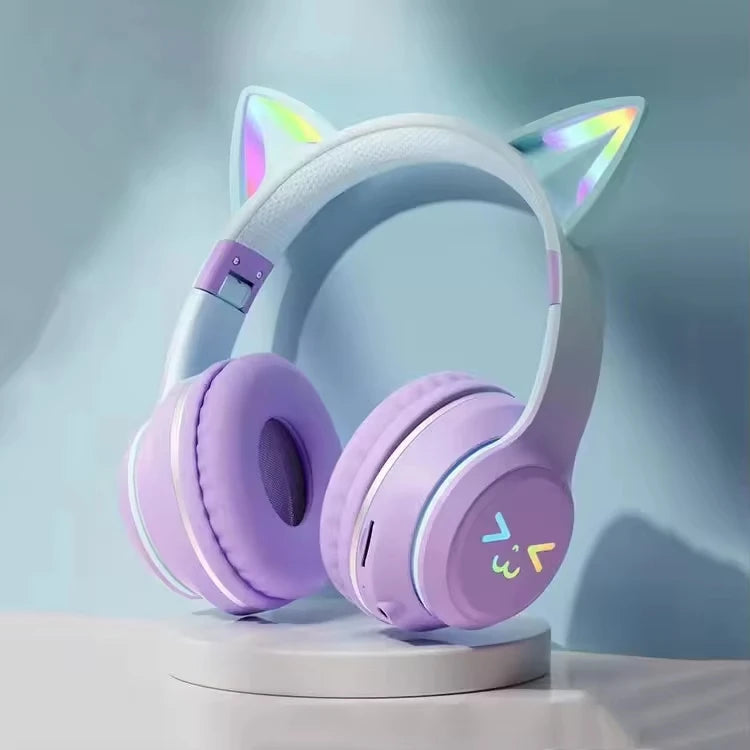 Factory Price Cat Ear Sports Headphones Active Noise Cancelling Wired Mic Gaming Over-Ear TF Card Support Stereo Bass