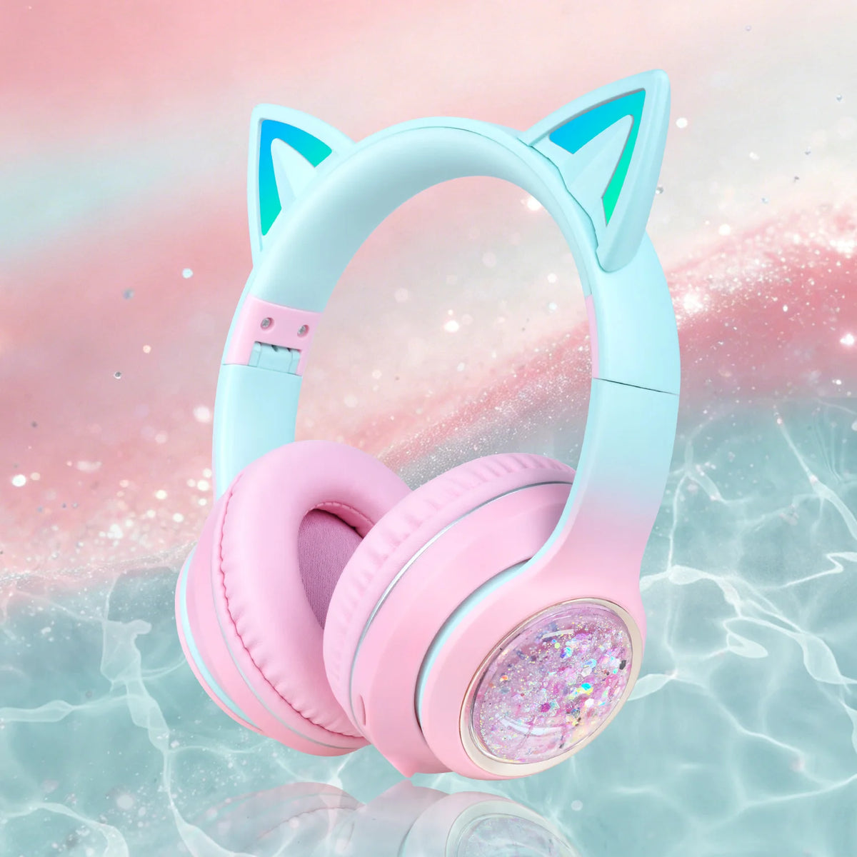 Cat Headset Wireless Over-Ear Headphones with for 5.3 IPX-3 Waterproof 30ms Low Delay for Gaming