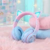 GENAI Wireless Over-Ear Leather Headphones with for V5.3 LED Light & Sand-Flow Design (Pink/Purple) for Laptop/PC Use