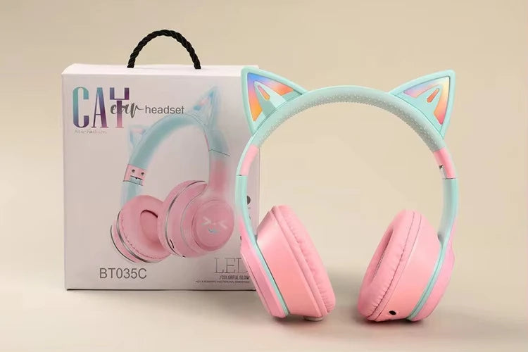 Factory Price Cat Ear Sports Headphones Active Noise Cancelling Wired Mic Gaming Over-Ear TF Card Support Stereo Bass