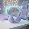GENAI Wireless Over-Ear Leather Headphones with for V5.3 LED Light & Sand-Flow Design (Pink/Purple) for Laptop/PC Use