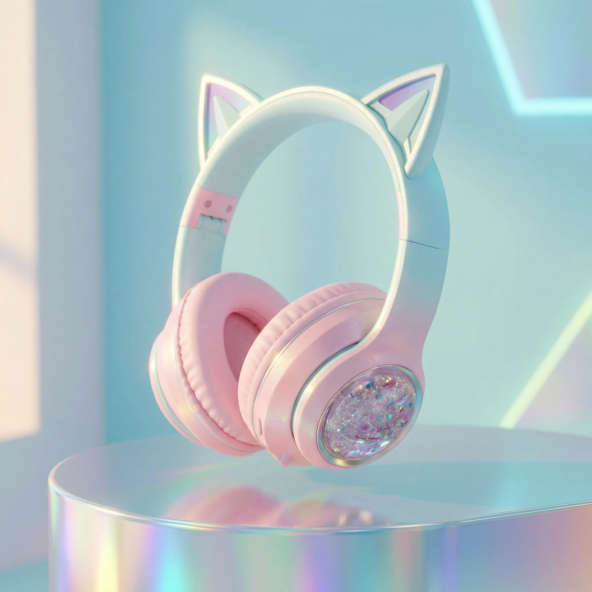 Cat Headset Wireless Over-Ear Headphones with for 5.3 IPX-3 Waterproof 30ms Low Delay for Gaming