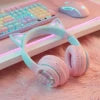 GENAI Wireless Over-Ear Leather Headphones with for V5.3 LED Light & Sand-Flow Design (Pink/Purple) for Laptop/PC Use
