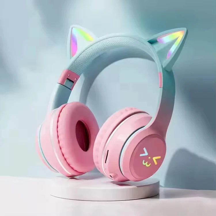 Factory Price Cat Ear Sports Headphones Active Noise Cancelling Wired Mic Gaming Over-Ear TF Card Support Stereo Bass