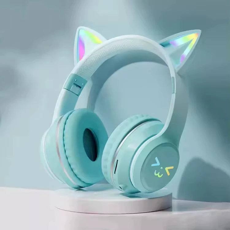 Factory Price Cat Ear Sports Headphones Active Noise Cancelling Wired Mic Gaming Over-Ear TF Card Support Stereo Bass