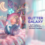 GENAI Wireless Over-Ear Leather Headphones with for V5.3 LED Light & Sand-Flow Design (Pink/Purple) for Laptop/PC Use