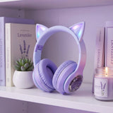 GENAI Wireless Over-Ear Leather Headphones with for V5.3 LED Light & Sand-Flow Design (Pink/Purple) for Laptop/PC Use