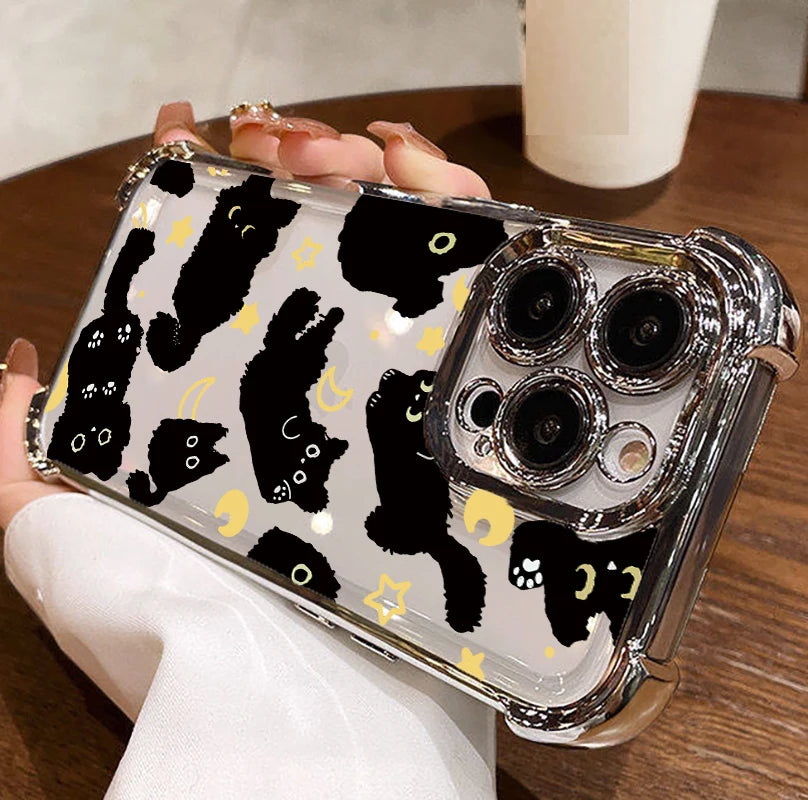 Casing For OPPO Reno 15 14 13 12 Pro 5G 6 7 8 10 Pro 14F 13F 12F 11F 7Z 8Z 8T Lovely Couple Cartoon Black Cat Plating Phone Case