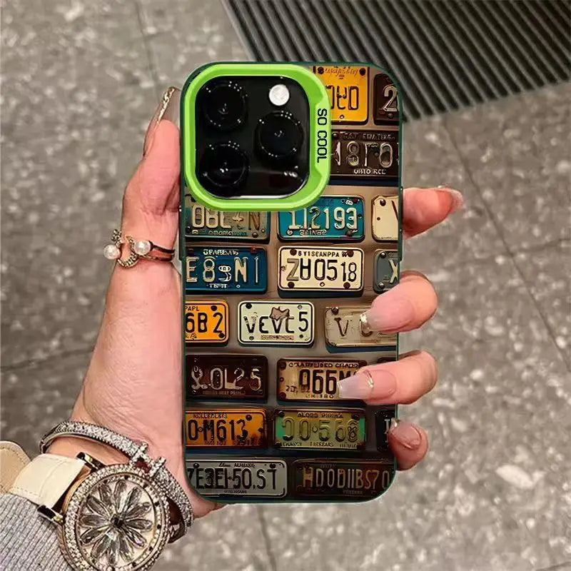 A Vintage Car License Plate Design Silver INS Phone Case for iPhone 18 17 16 Pro Max 15 14 13 12 11 XS XR 7 8 Plus 16e Air Cover