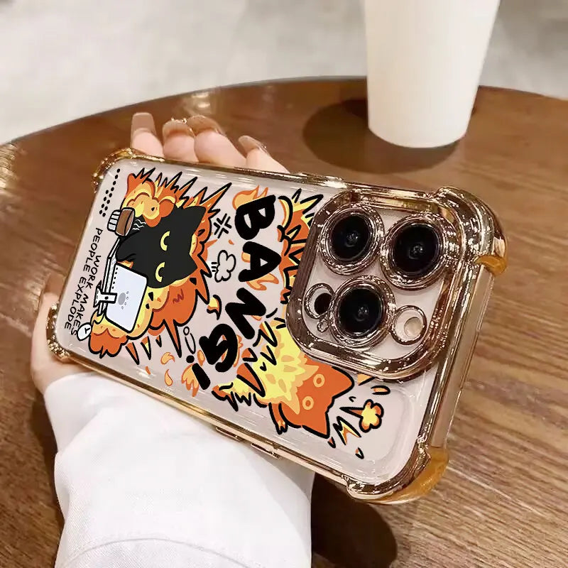 Casing For OPPO Reno 15 14 13 12 Pro 5G 6 7 8 10 Pro 14F 13F 12F 11F 7Z 8Z 8T Lovely Couple Cartoon Black Cat Plating Phone Case