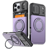 Luxury PC+TPU Armor Shockproof Phone Case for iPhone 18 17 13 Pro Max 14 15 16 Plus Magnetic Ring Bracket Cadr Slot Wallet Cover