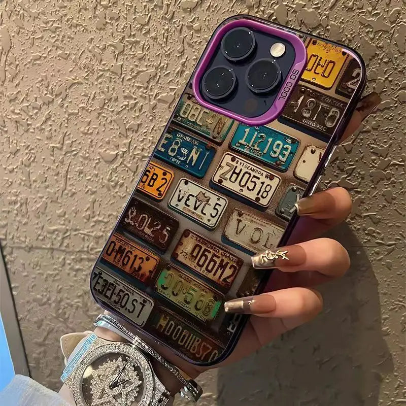 A Vintage Car License Plate Design Silver INS Phone Case for iPhone 18 17 16 Pro Max 15 14 13 12 11 XS XR 7 8 Plus 16e Air Cover