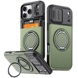 Luxury PC+TPU Armor Shockproof Phone Case for iPhone 18 17 13 Pro Max 14 15 16 Plus Magnetic Ring Bracket Cadr Slot Wallet Cover