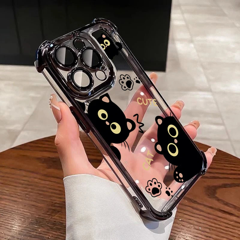Casing For OPPO Reno 15 14 13 12 Pro 5G 6 7 8 10 Pro 14F 13F 12F 11F 7Z 8Z 8T Lovely Couple Cartoon Black Cat Plating Phone Case